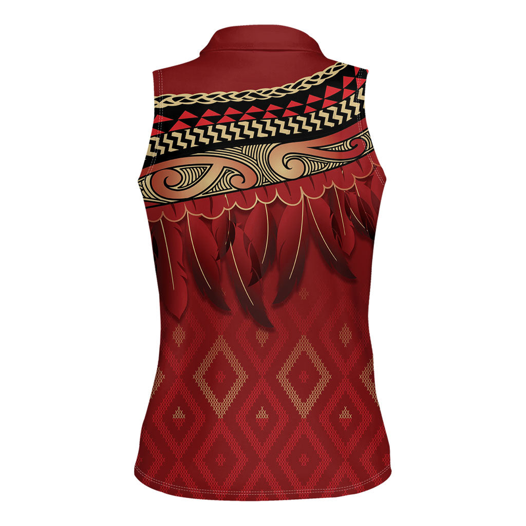 Aotearoa Maori Waikato Tainui Iwi Women Sleeveless Polo Shirt Korowai Tukutuku Kaokao Motifs