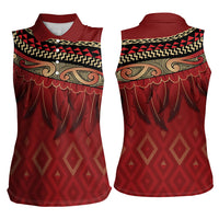 Aotearoa Maori Waikato Tainui Iwi Women Sleeveless Polo Shirt Korowai Tukutuku Kaokao Motifs