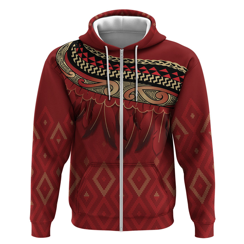 Aotearoa Maori Waikato Tainui Iwi Zip Hoodie Korowai Tukutuku Kaokao Motifs