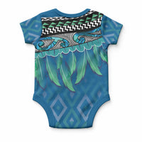 Aotearoa Maori Ngati Kahungunu Iwi Paua Blue Baby Onesie Korowai Tukutuku Kaokao Motifs