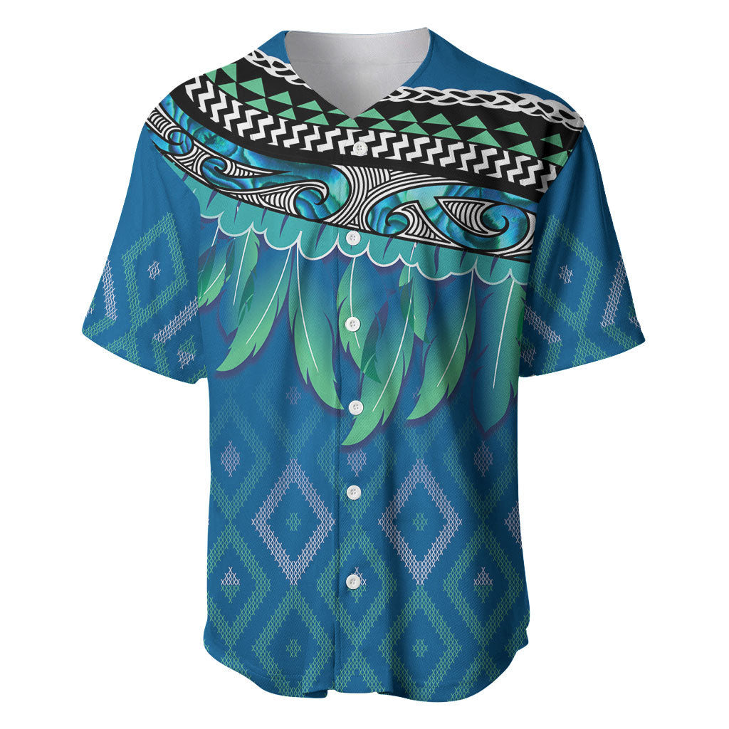 Aotearoa Maori Ngati Kahungunu Iwi Paua Blue Baseball Jersey Korowai Tukutuku Kaokao Motifs