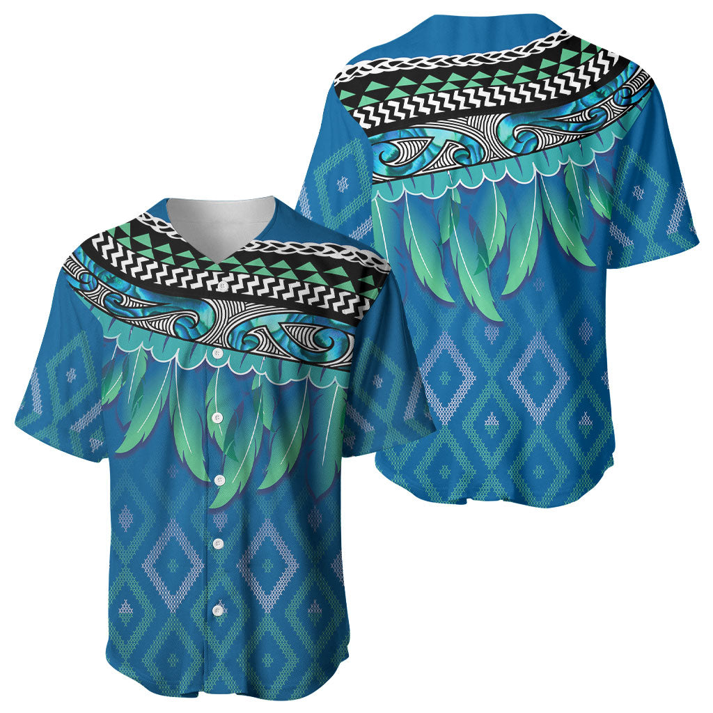 Aotearoa Maori Ngati Kahungunu Iwi Paua Blue Baseball Jersey Korowai Tukutuku Kaokao Motifs