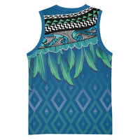Aotearoa Maori Ngati Kahungunu Iwi Paua Blue Basketball Jersey Korowai Tukutuku Kaokao Motifs