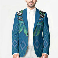 Aotearoa Maori Ngati Kahungunu Iwi Paua Blue Blazer Korowai Tukutuku Kaokao Motifs