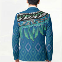 Aotearoa Maori Ngati Kahungunu Iwi Paua Blue Blazer Korowai Tukutuku Kaokao Motifs