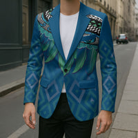 Aotearoa Maori Ngati Kahungunu Iwi Paua Blue Blazer Korowai Tukutuku Kaokao Motifs