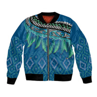 Aotearoa Maori Ngati Kahungunu Iwi Paua Blue Bomber Jacket Korowai Tukutuku Kaokao Motifs