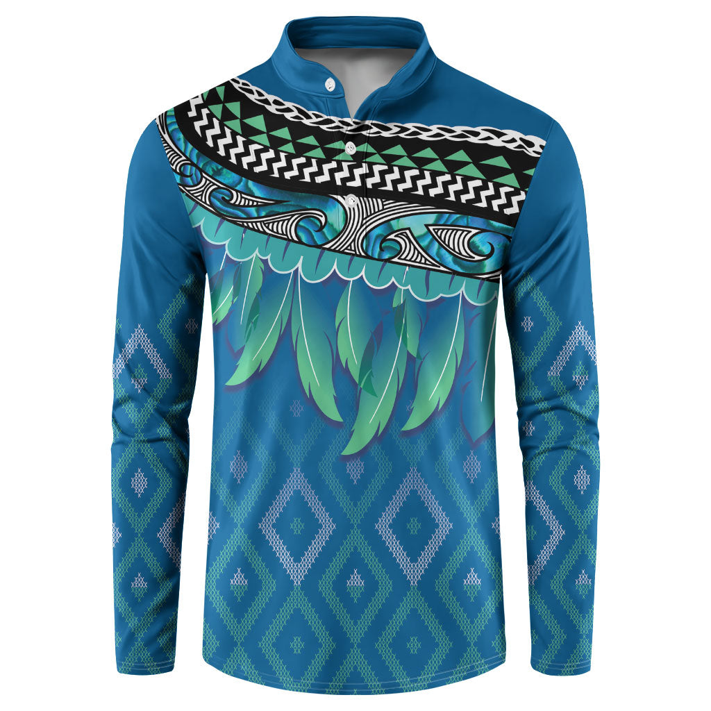 Aotearoa Maori Ngati Kahungunu Iwi Paua Blue Button Sweatshirt Korowai Tukutuku Kaokao Motifs