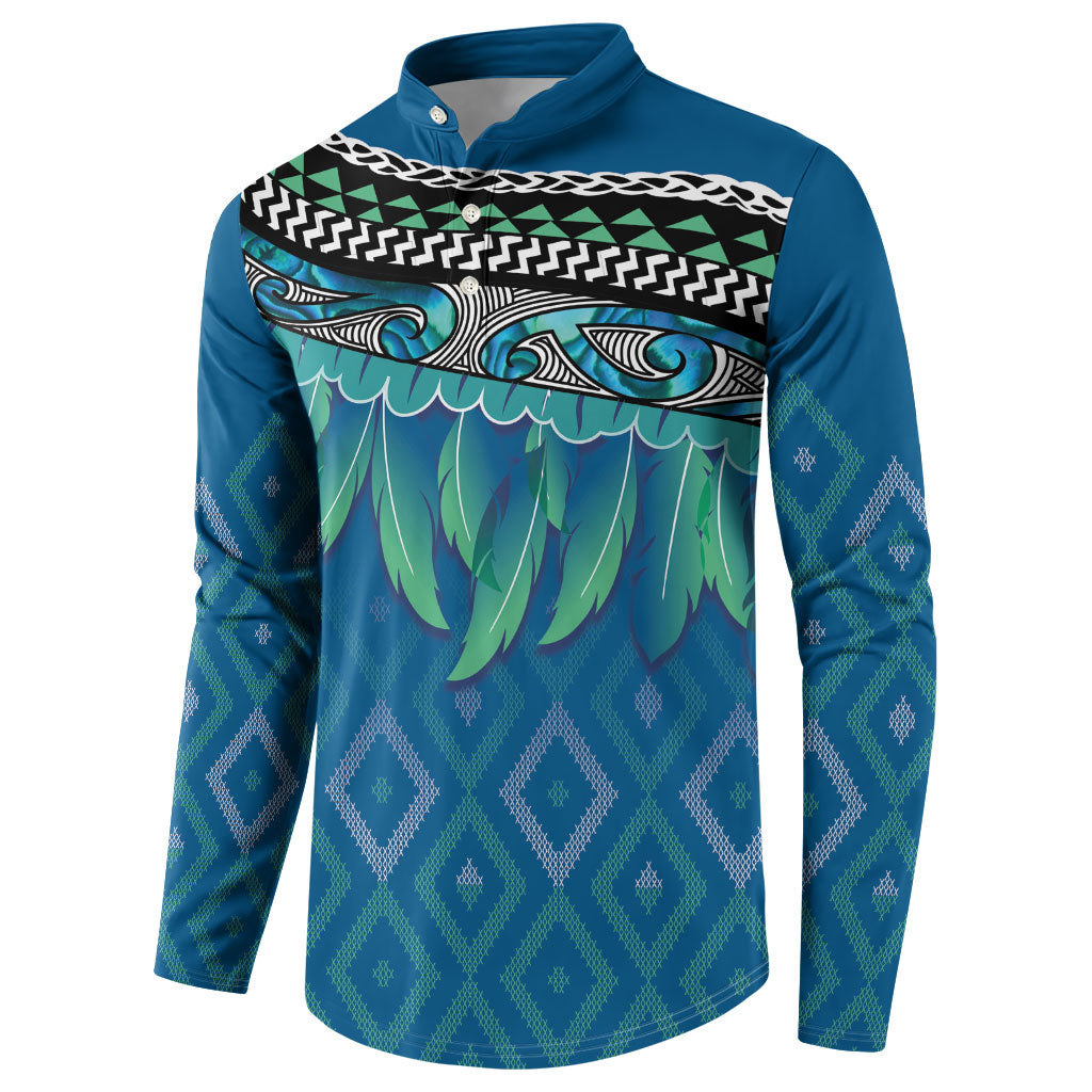 Aotearoa Maori Ngati Kahungunu Iwi Paua Blue Button Sweatshirt Korowai Tukutuku Kaokao Motifs