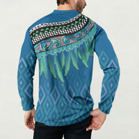 Aotearoa Maori Ngati Kahungunu Iwi Paua Blue Button Sweatshirt Korowai Tukutuku Kaokao Motifs