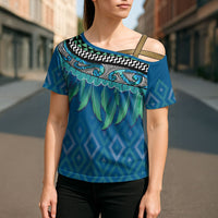 Aotearoa Maori Ngati Kahungunu Iwi Paua Blue Cross Shoulder Shirt Korowai Tukutuku Kaokao Motifs