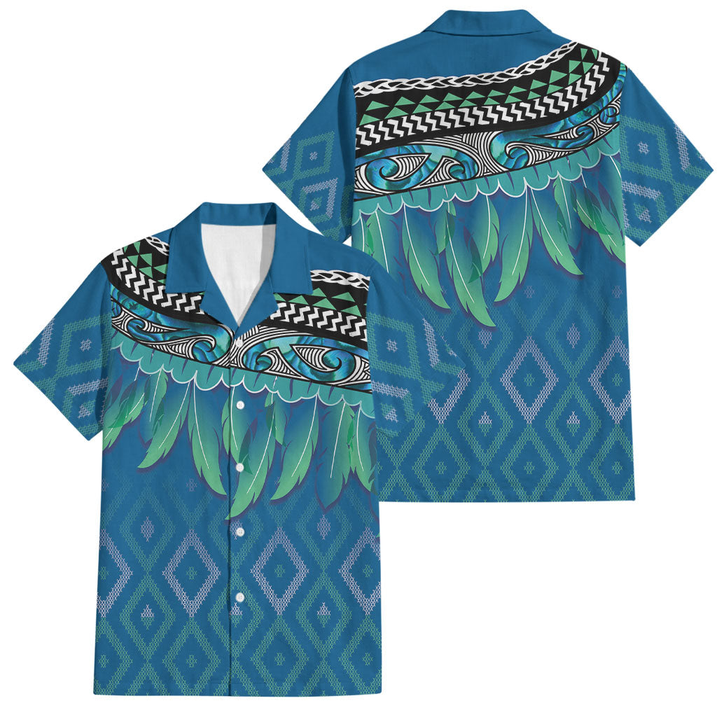 Aotearoa Maori Ngati Kahungunu Iwi Paua Blue Family Matching Long Sleeve Bodycon Dress and Hawaiian Shirt Korowai Tukutuku Kaokao Motifs
