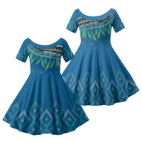Aotearoa Maori Ngati Kahungunu Iwi Paua Blue Family Matching Puletasi and Hawaiian Shirt Korowai Tukutuku Kaokao Motifs
