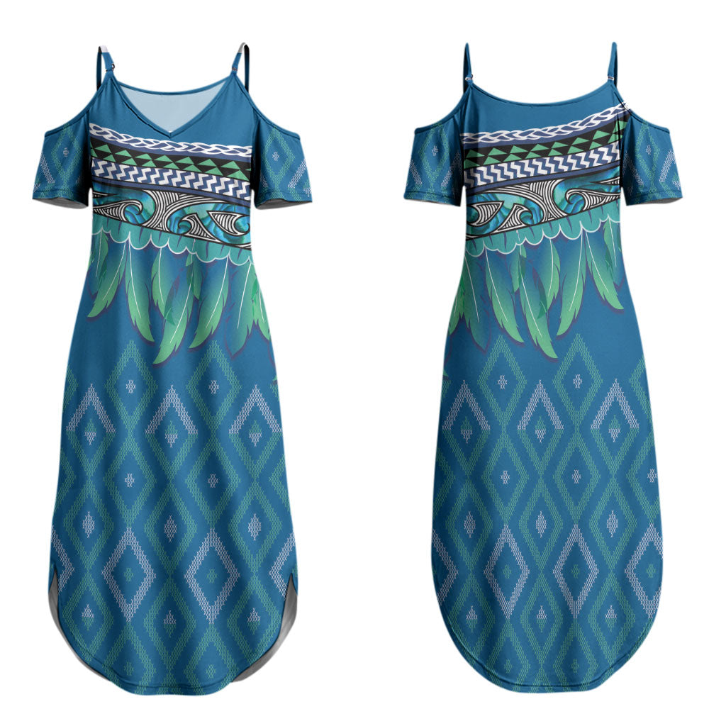 Aotearoa Maori Ngati Kahungunu Iwi Paua Blue Family Matching Summer Maxi Dress and Hawaiian Shirt Korowai Tukutuku Kaokao Motifs