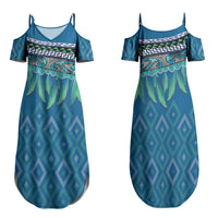 Aotearoa Maori Ngati Kahungunu Iwi Paua Blue Family Matching Summer Maxi Dress and Hawaiian Shirt Korowai Tukutuku Kaokao Motifs