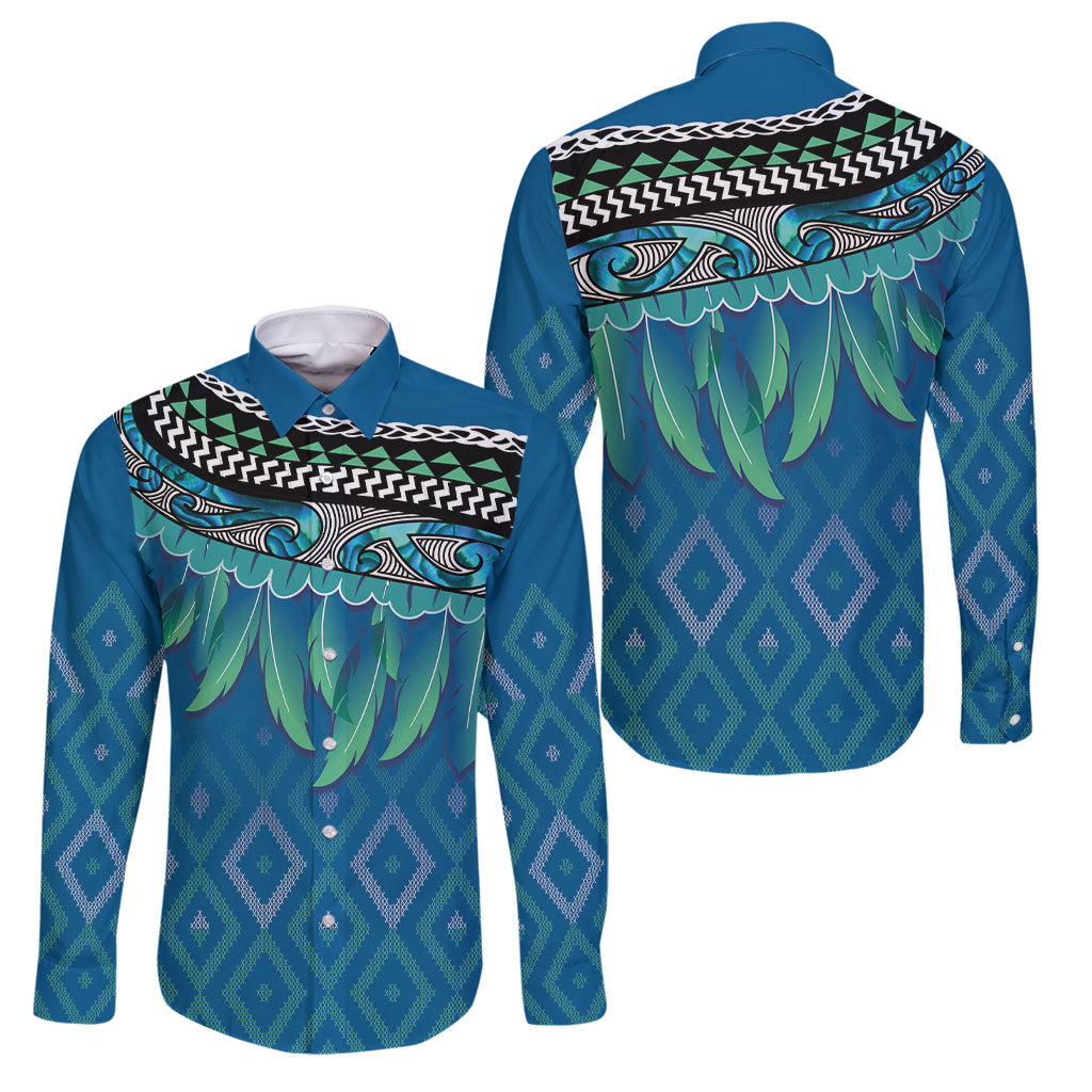 Aotearoa Maori Ngati Kahungunu Iwi Paua Blue Family Matching Tank Maxi Dress and Hawaiian Shirt Korowai Tukutuku Kaokao Motifs