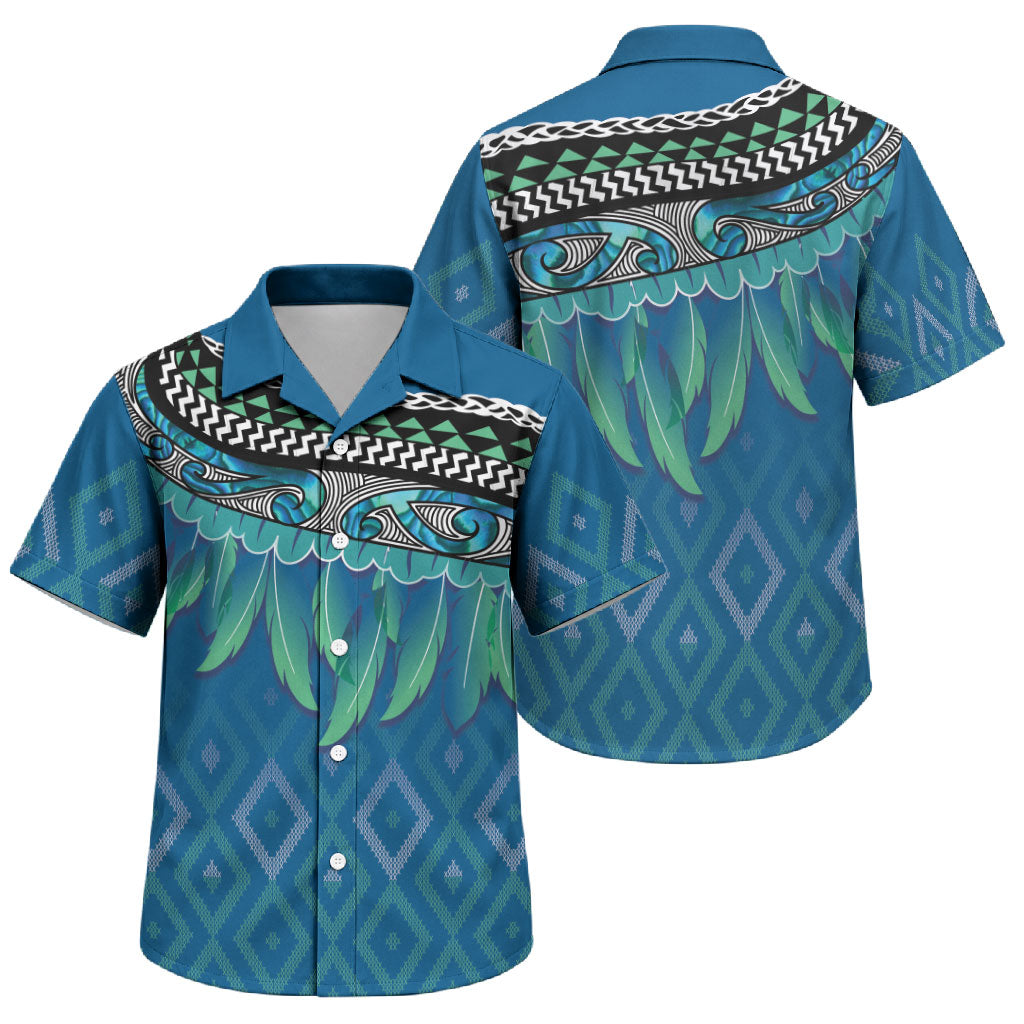 Aotearoa Maori Ngati Kahungunu Iwi Paua Blue Family Matching Tank Maxi Dress and Hawaiian Shirt Korowai Tukutuku Kaokao Motifs