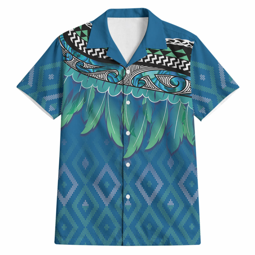 Aotearoa Maori Ngati Kahungunu Iwi Paua Blue Hawaiian Shirt Korowai Tukutuku Kaokao Motifs LT7 Green Blue - Polynesian Pride