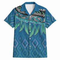 Aotearoa Maori Ngati Kahungunu Iwi Paua Blue Hawaiian Shirt Korowai Tukutuku Kaokao Motifs
