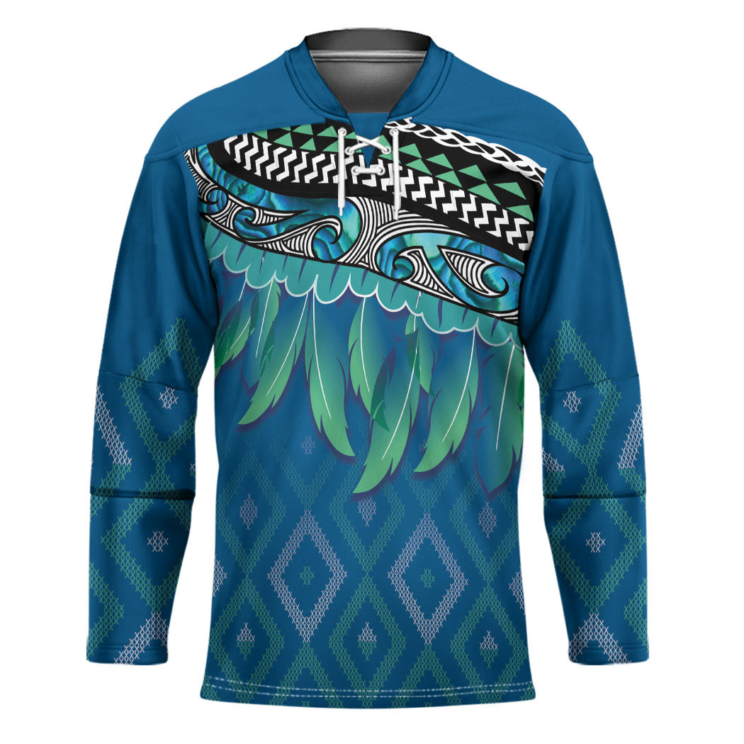 Aotearoa Maori Ngati Kahungunu Iwi Paua Blue Hockey Jersey Korowai Tukutuku Kaokao Motifs