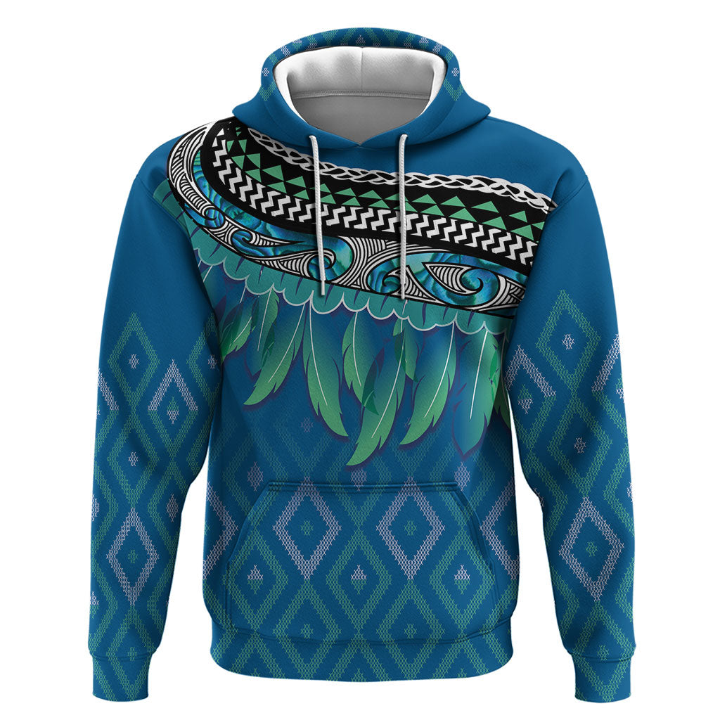 Aotearoa Maori Ngati Kahungunu Iwi Paua Blue Hoodie Korowai Tukutuku Kaokao Motifs