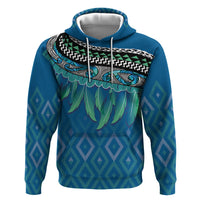 Aotearoa Maori Ngati Kahungunu Iwi Paua Blue Hoodie Korowai Tukutuku Kaokao Motifs