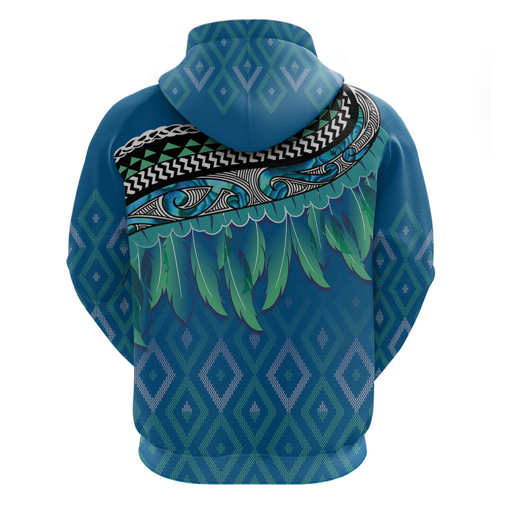 Aotearoa Maori Ngati Kahungunu Iwi Paua Blue Hoodie Korowai Tukutuku Kaokao Motifs