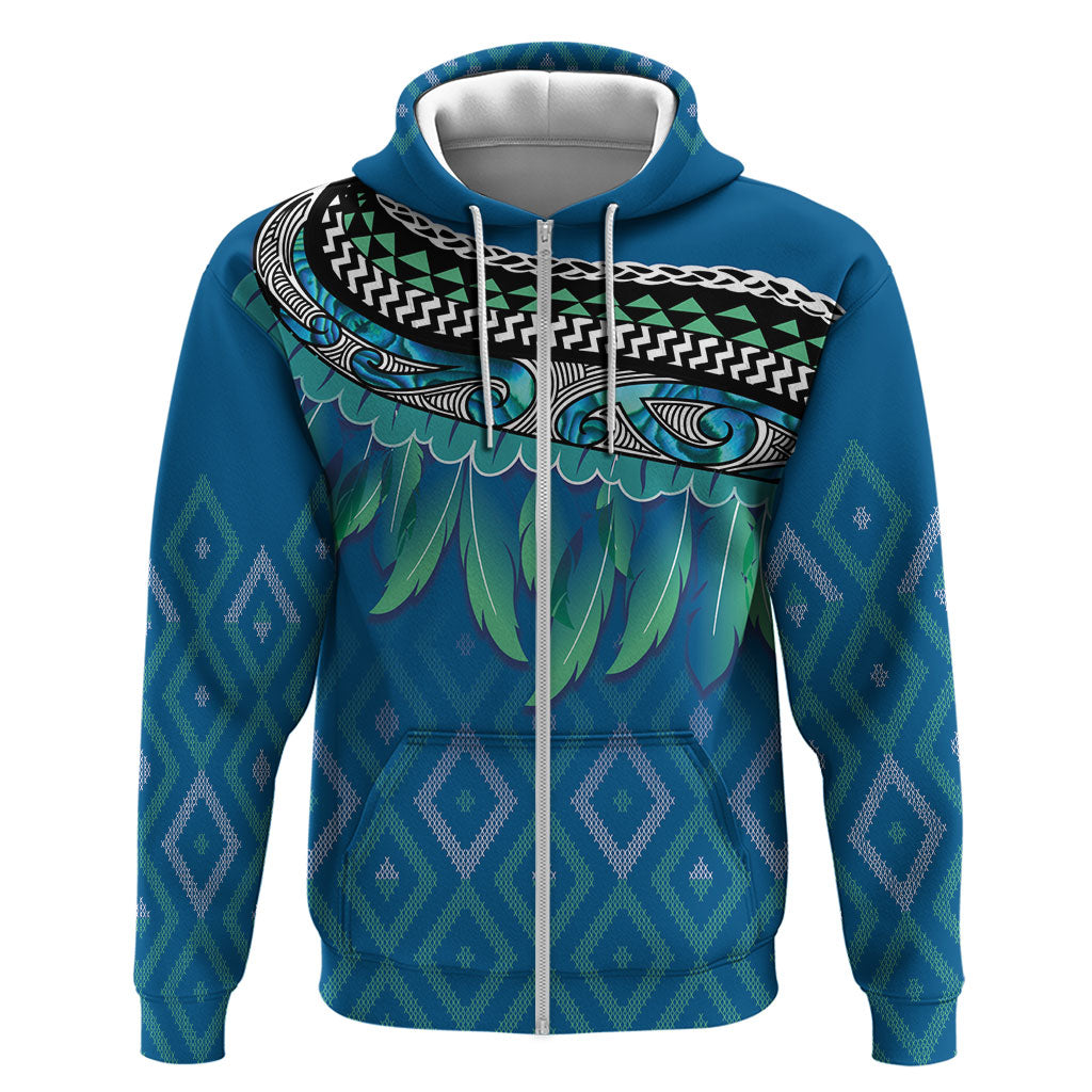 Aotearoa Maori Ngati Kahungunu Iwi Paua Blue Hoodie Korowai Tukutuku Kaokao Motifs