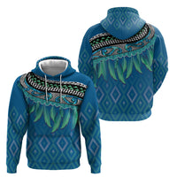 Aotearoa Maori Ngati Kahungunu Iwi Paua Blue Hoodie Korowai Tukutuku Kaokao Motifs
