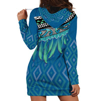 Aotearoa Maori Ngati Kahungunu Iwi Paua Blue Hoodie Dress Korowai Tukutuku Kaokao Motifs