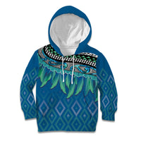 Aotearoa Maori Ngati Kahungunu Iwi Paua Blue Kid Hoodie Korowai Tukutuku Kaokao Motifs