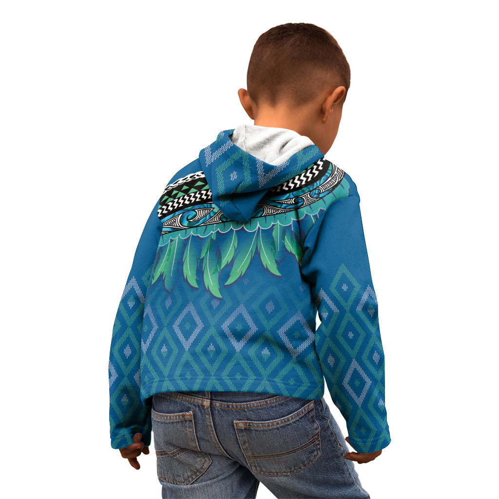 Aotearoa Maori Ngati Kahungunu Iwi Paua Blue Kid Hoodie Korowai Tukutuku Kaokao Motifs