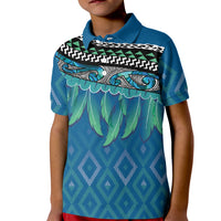 Aotearoa Maori Ngati Kahungunu Iwi Paua Blue Kid Polo Shirt Korowai Tukutuku Kaokao Motifs