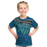 Aotearoa Maori Ngati Kahungunu Iwi Paua Blue Kid T Shirt Korowai Tukutuku Kaokao Motifs