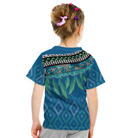 Aotearoa Maori Ngati Kahungunu Iwi Paua Blue Kid T Shirt Korowai Tukutuku Kaokao Motifs