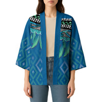 Aotearoa Maori Ngati Kahungunu Iwi Paua Blue Kimono Korowai Tukutuku Kaokao Motifs