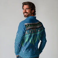 Aotearoa Maori Ngati Kahungunu Iwi Paua Blue Long Sleeve Polo Shirt Korowai Tukutuku Kaokao Motifs