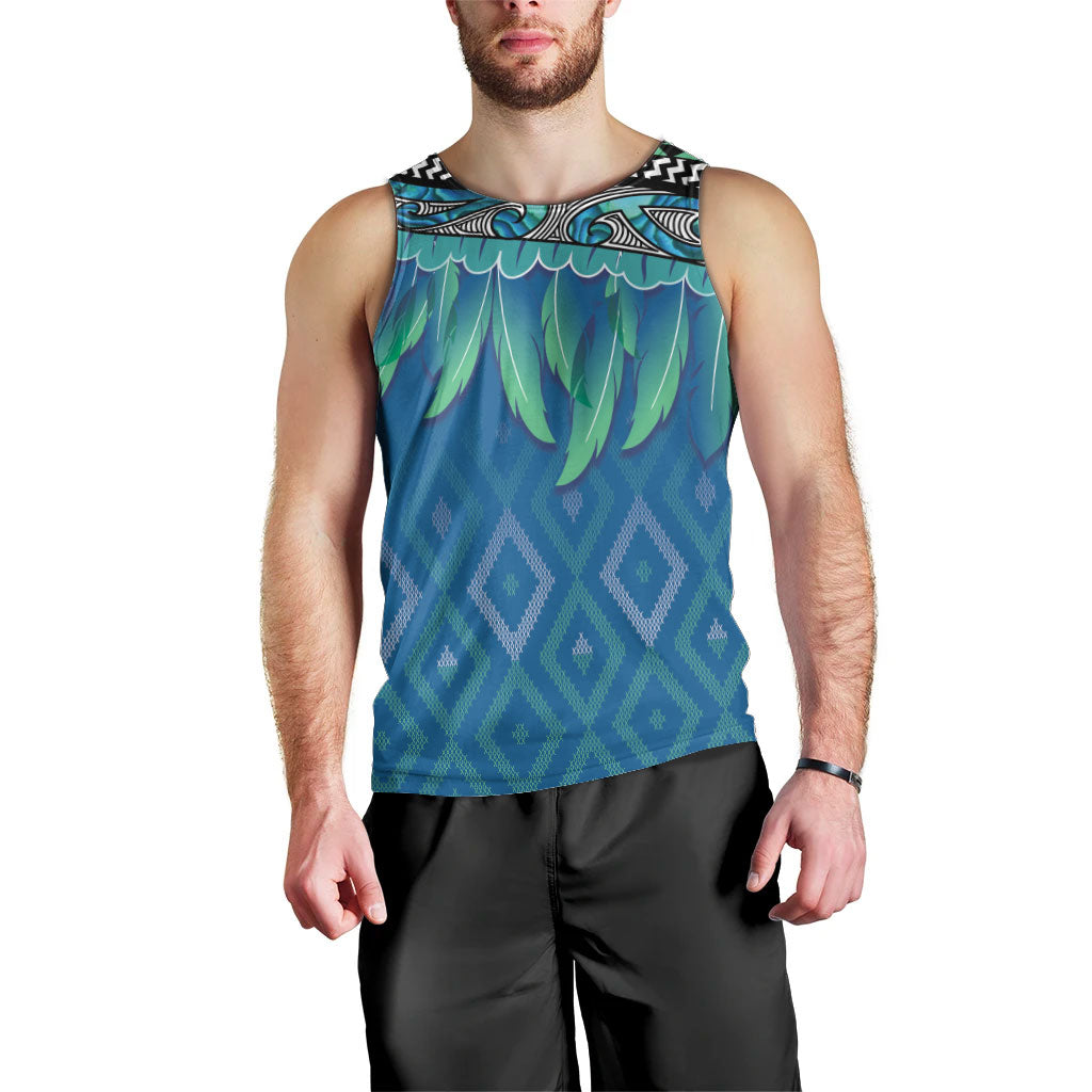 Aotearoa Maori Ngati Kahungunu Iwi Paua Blue Men Tank Top Korowai Tukutuku Kaokao Motifs