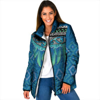 Aotearoa Maori Ngati Kahungunu Iwi Paua Blue Padded Jacket Korowai Tukutuku Kaokao Motifs