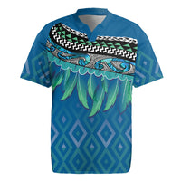 Aotearoa Maori Ngati Kahungunu Iwi Paua Blue Rugby Jersey Korowai Tukutuku Kaokao Motifs