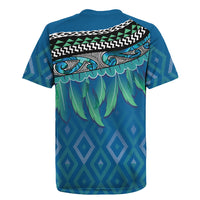 Aotearoa Maori Ngati Kahungunu Iwi Paua Blue Rugby Jersey Korowai Tukutuku Kaokao Motifs