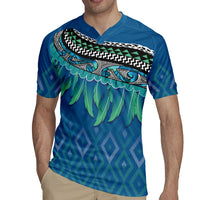 Aotearoa Maori Ngati Kahungunu Iwi Paua Blue Rugby Jersey Korowai Tukutuku Kaokao Motifs