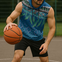 Aotearoa Maori Ngati Kahungunu Iwi Paua Blue Sleeveless Hoodie Korowai Tukutuku Kaokao Motifs