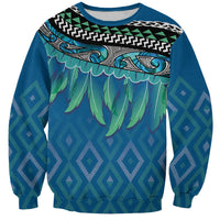 Aotearoa Maori Ngati Kahungunu Iwi Paua Blue Sweatshirt Korowai Tukutuku Kaokao Motifs