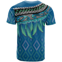 Aotearoa Maori Ngati Kahungunu Iwi Paua Blue T Shirt Korowai Tukutuku Kaokao Motifs