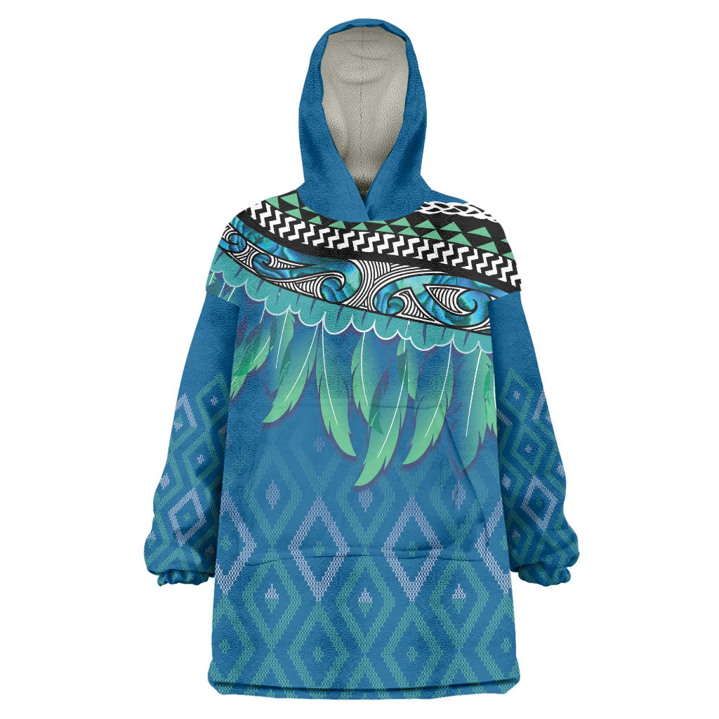 Aotearoa Maori Ngati Kahungunu Iwi Paua Blue Wearable Blanket Hoodie Korowai Tukutuku Kaokao Motifs