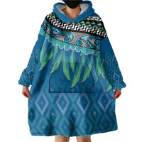 Aotearoa Maori Ngati Kahungunu Iwi Paua Blue Wearable Blanket Hoodie Korowai Tukutuku Kaokao Motifs