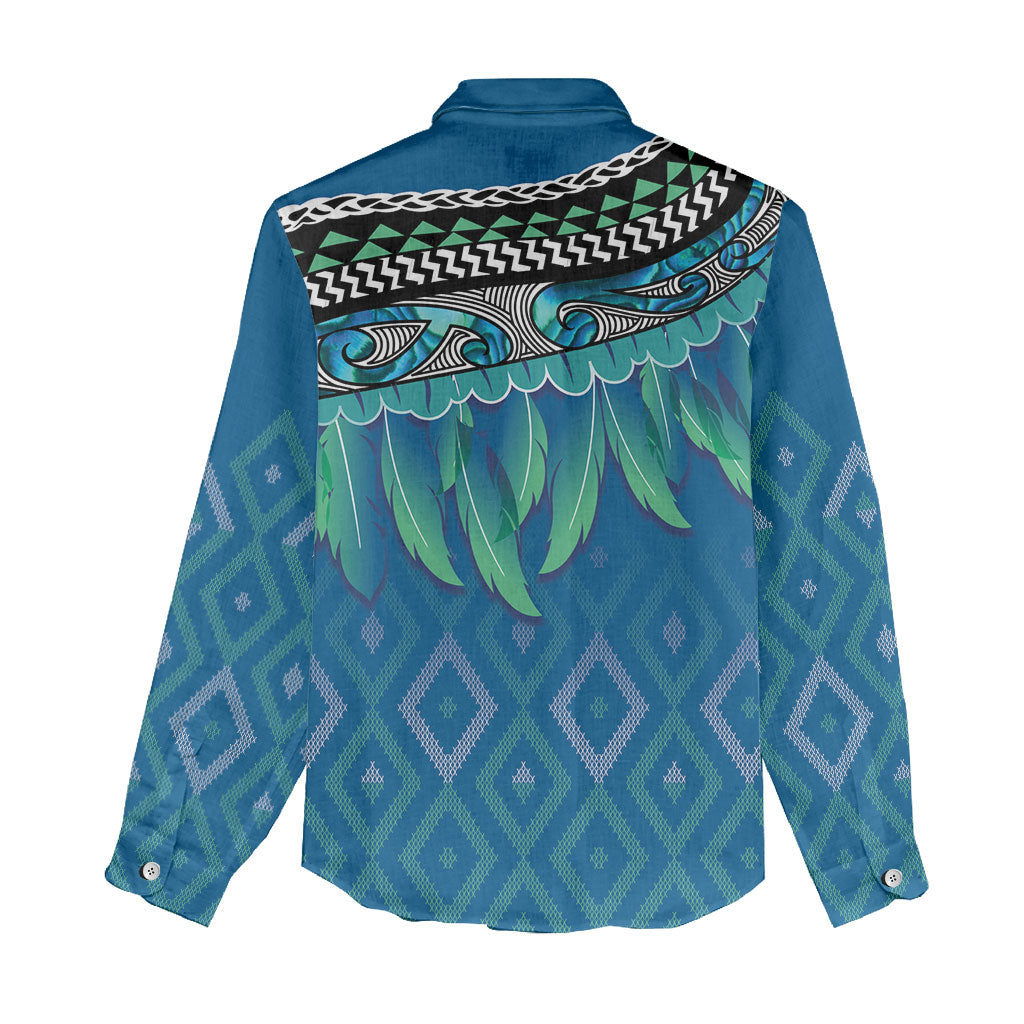 Aotearoa Maori Ngati Kahungunu Iwi Paua Blue Women Casual Shirt Korowai Tukutuku Kaokao Motifs