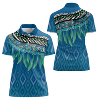 Aotearoa Maori Ngati Kahungunu Iwi Paua Blue Women Polo Shirt Korowai Tukutuku Kaokao Motifs