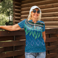 Aotearoa Maori Ngati Kahungunu Iwi Paua Blue Women Polo Shirt Korowai Tukutuku Kaokao Motifs